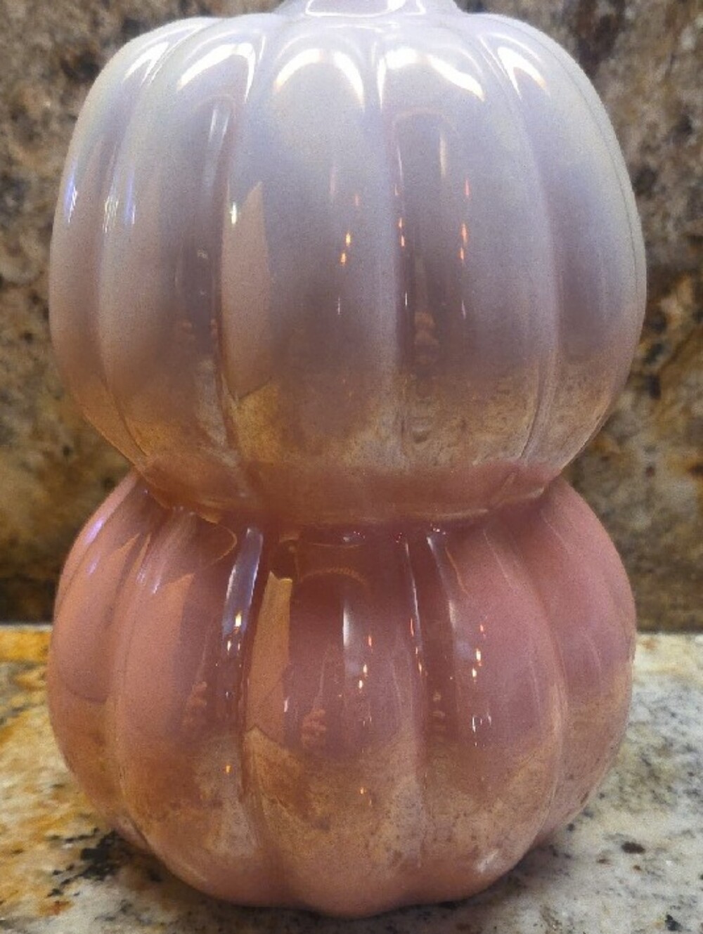 Iridescent Pink Double Jack-O’-Lantern Ceramic Accent - Picture 3 of 4